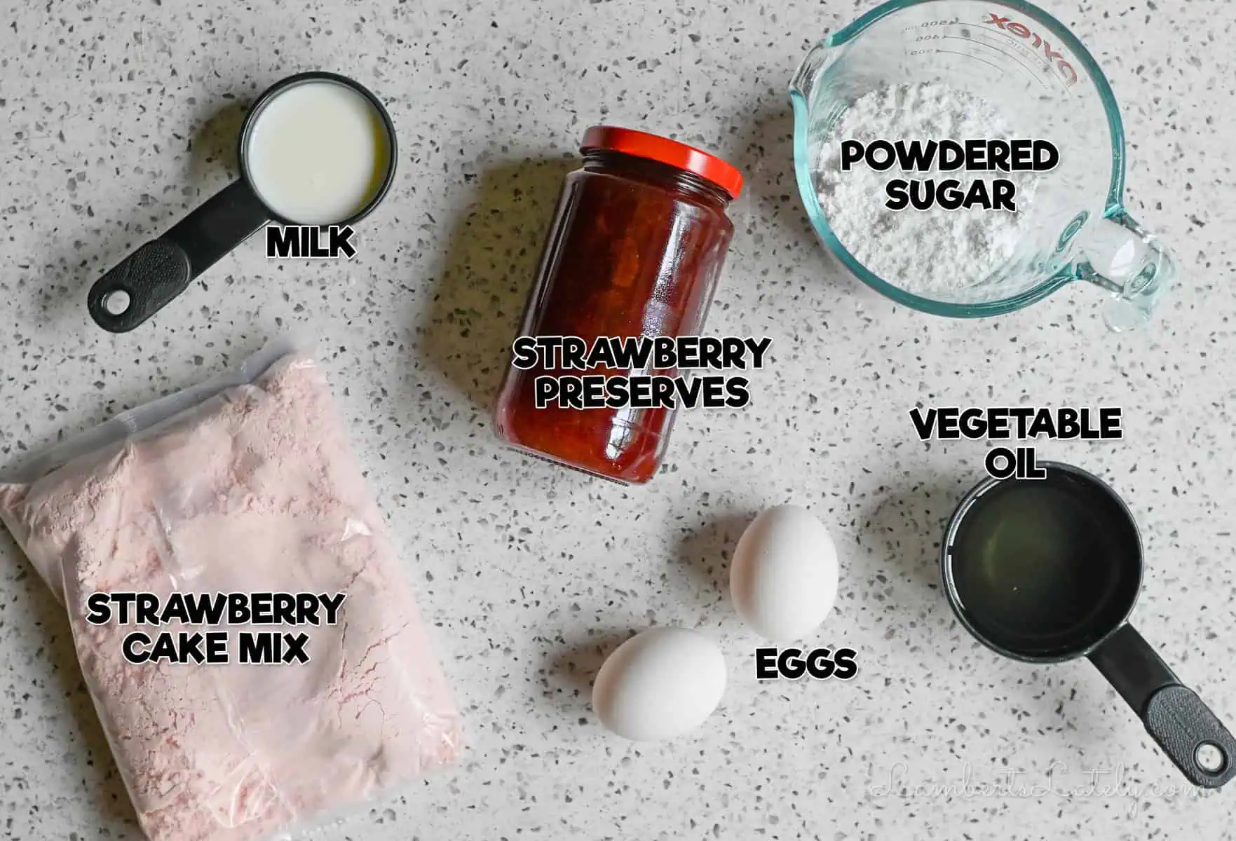 ingredients for strawberry brownies.