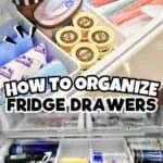 Organized refrigerator drawer with dividers, cheese, and condiments for easy access.