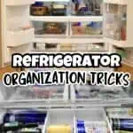 Open refrigerator with organized shelves and neatly stored food items.