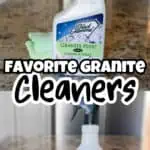 Cleaning granite countertops with favorite granite cleaner and spray bottle.