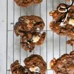 Delicious Rocky Road Cookies on a cooling rack with text overlays.
