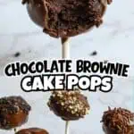 Chocolate brownie cake pops with sprinkles and toppings on sticks.