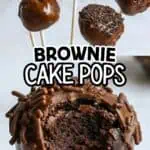 Delicious brownie cake pops with chocolate coating and toppings on sticks.