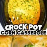 Creamy crock pot corn casserole topped with chopped green onions.