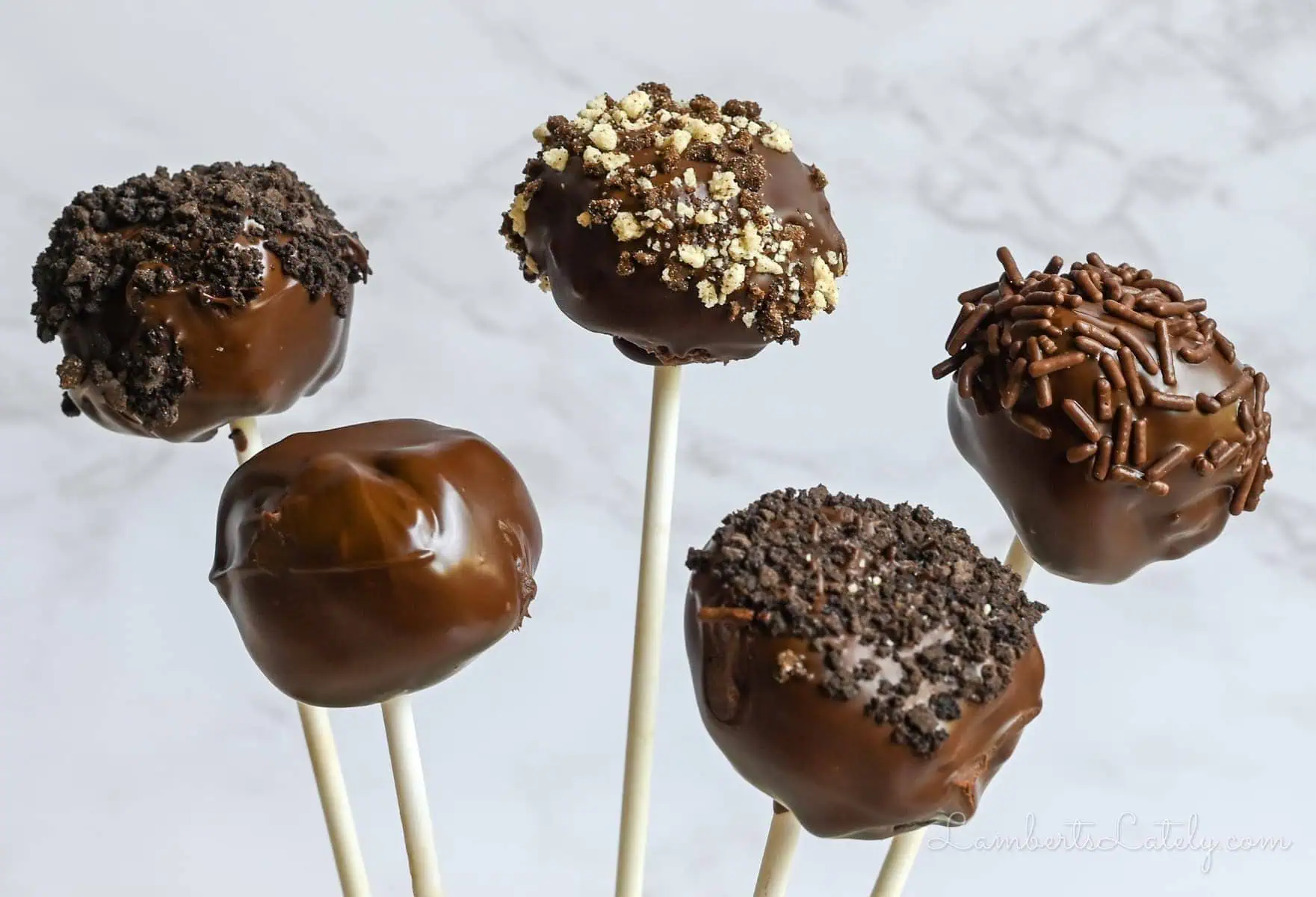 brownie cake pops with different sprinkles.