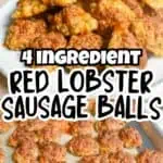 Close-up of golden brown Red Lobster sausage balls on a baking sheet.