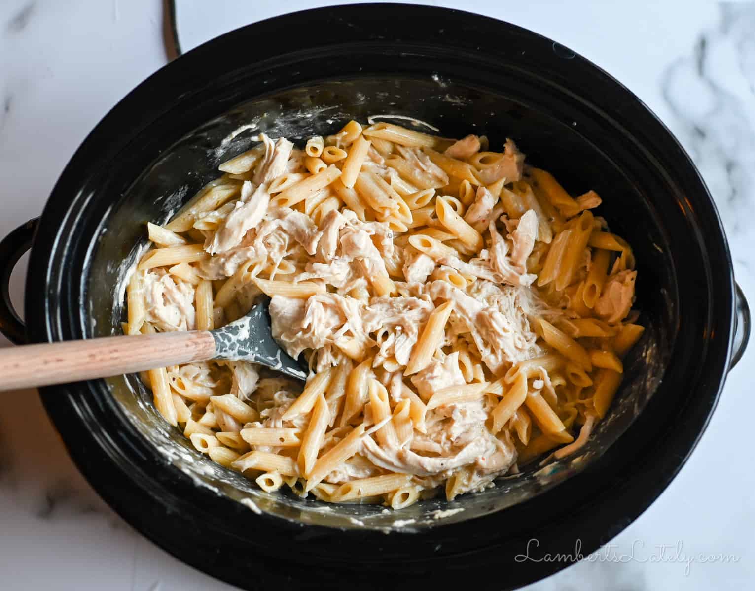 olive garden chicken pasta in a crockpot.