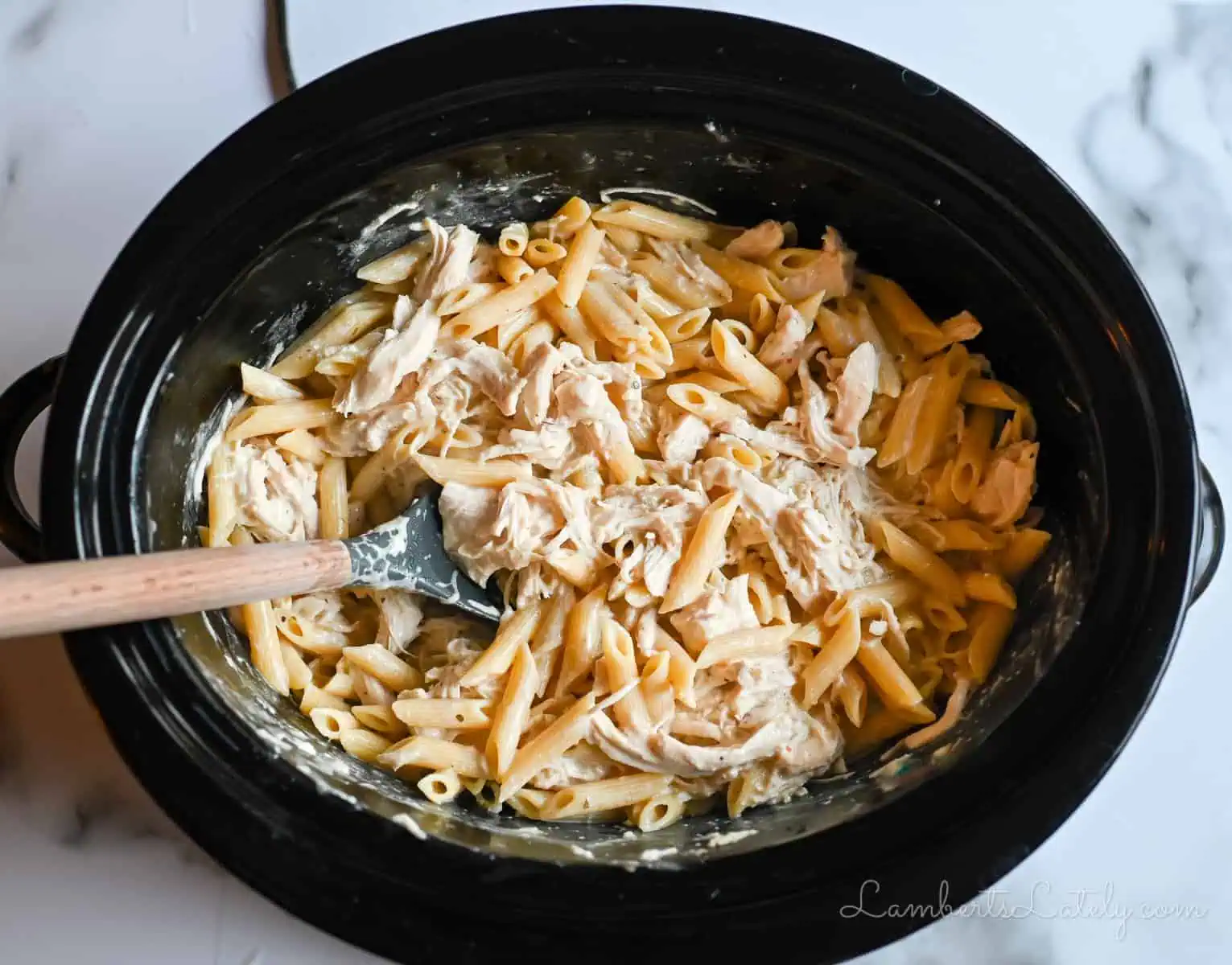 olive garden chicken pasta in a crockpot.