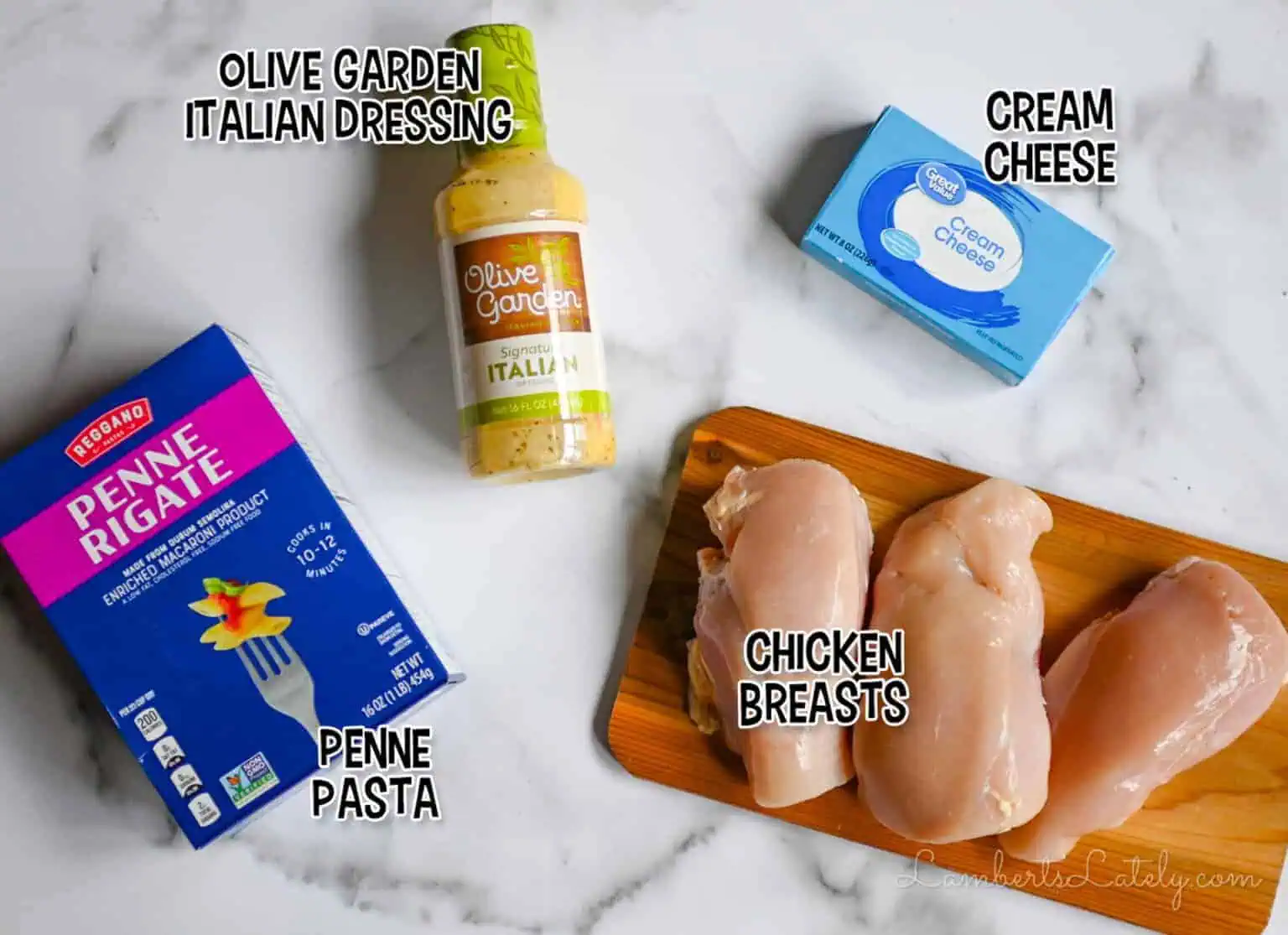ingredients for crockpot olive garden chicken pasta.