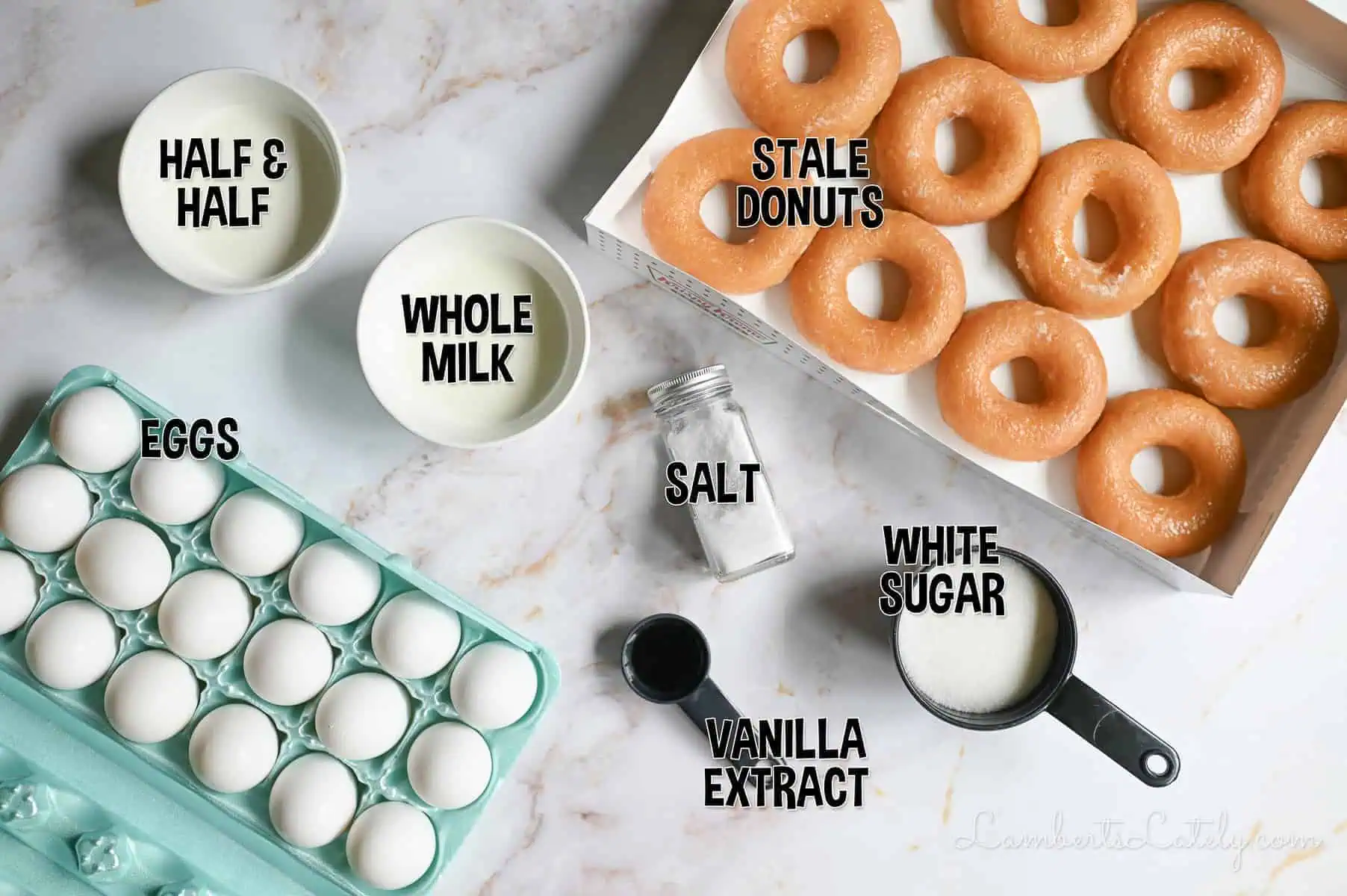 ingredients for donut bread pudding.