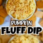 Creamy pumpkin fluff dip with graham crackers and cookies for fall.
