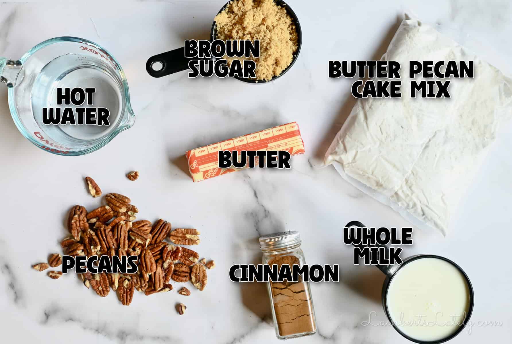 ingredients for pecan pie cobbler.