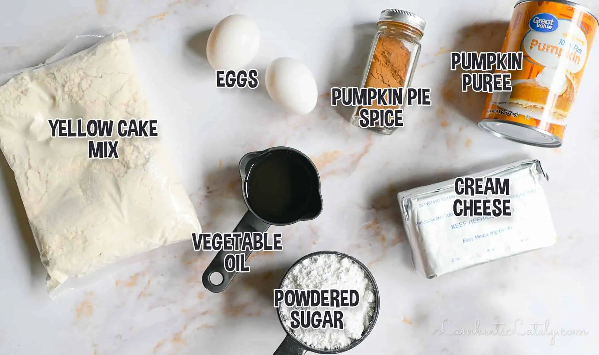 ingredients for pumpkin bars.