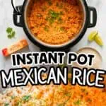 Delicious homemade Mexican rice in an Instant Pot with fresh herbs and ingredients.