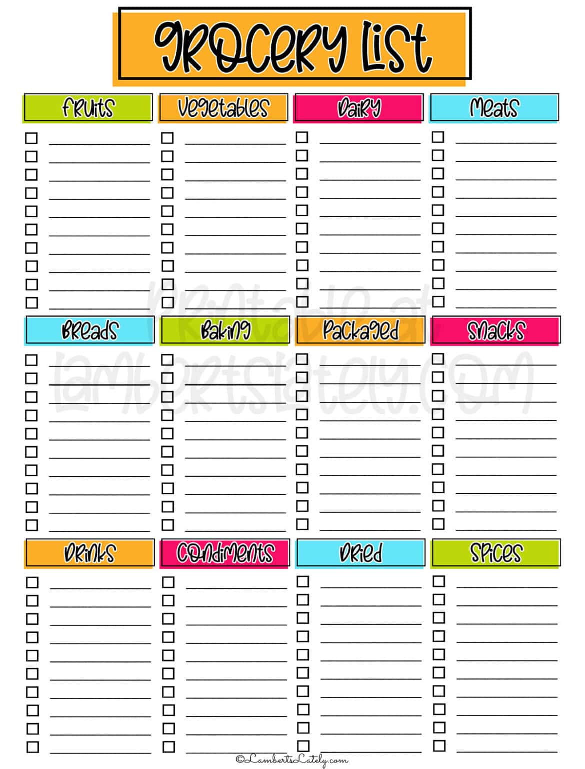 Grocery List Template (Free Printables) | Lamberts Lately