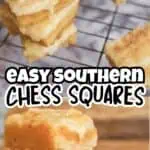 Close-up of crispy Southern Chess Squares on a wire rack with text overlay.