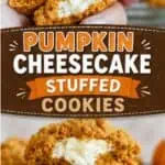 Close-up of pumpkin cheesecake stuffed cookies with creamy filling.