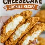 Close-up of pumpkin cheesecake cookies with creamy filling and crunchy exterior.