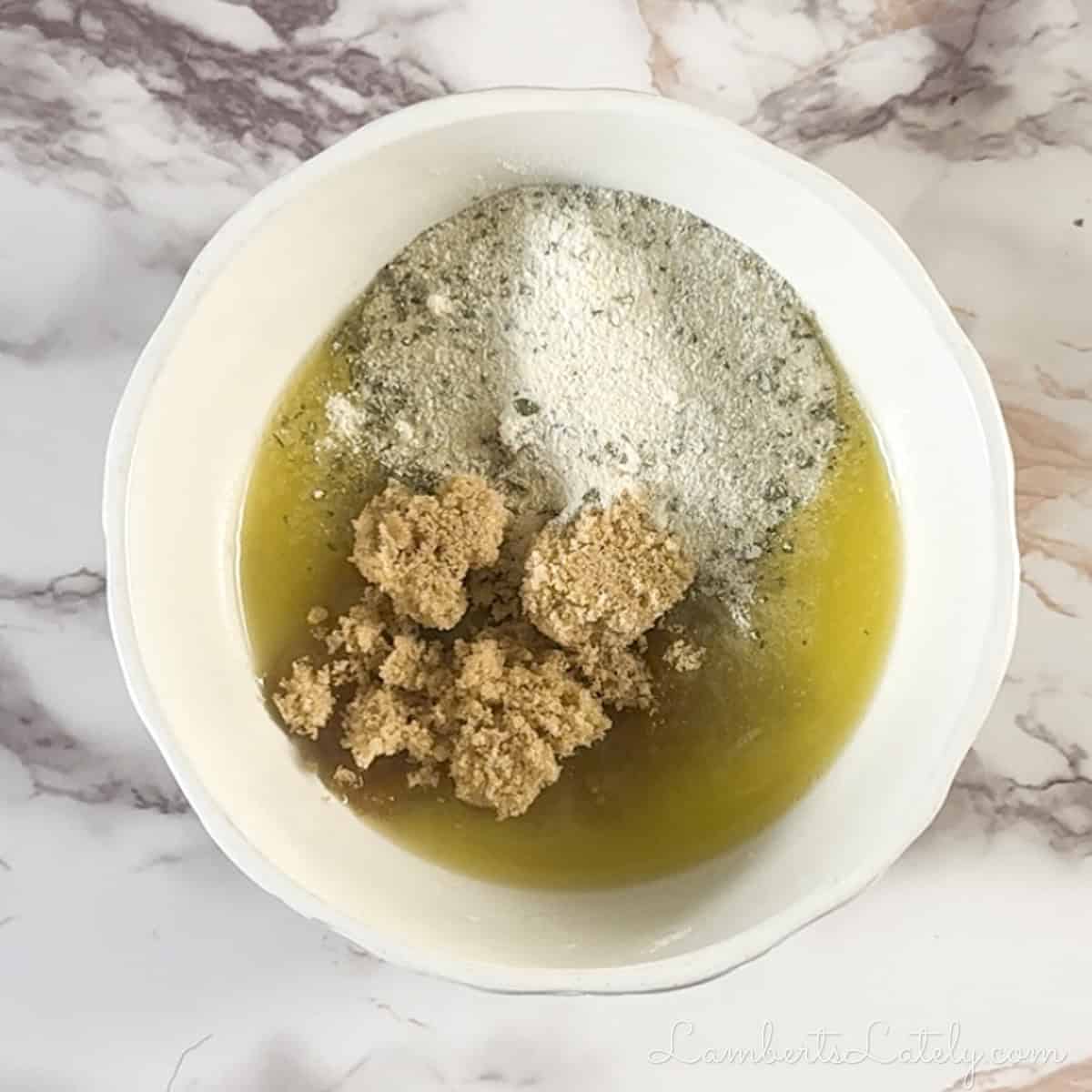 mixing butter, ranch mix, and brown sugar in a bowl.