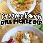 Creamy ranch dill pickle dip served with crackers and fresh cucumber slices.