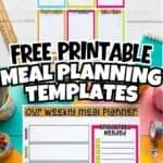 Colorful weekly meal planner template with sections for groceries and notes.