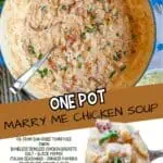 Creamy Marry Me Chicken Soup with chicken, tomatoes, and herbs in a pot.