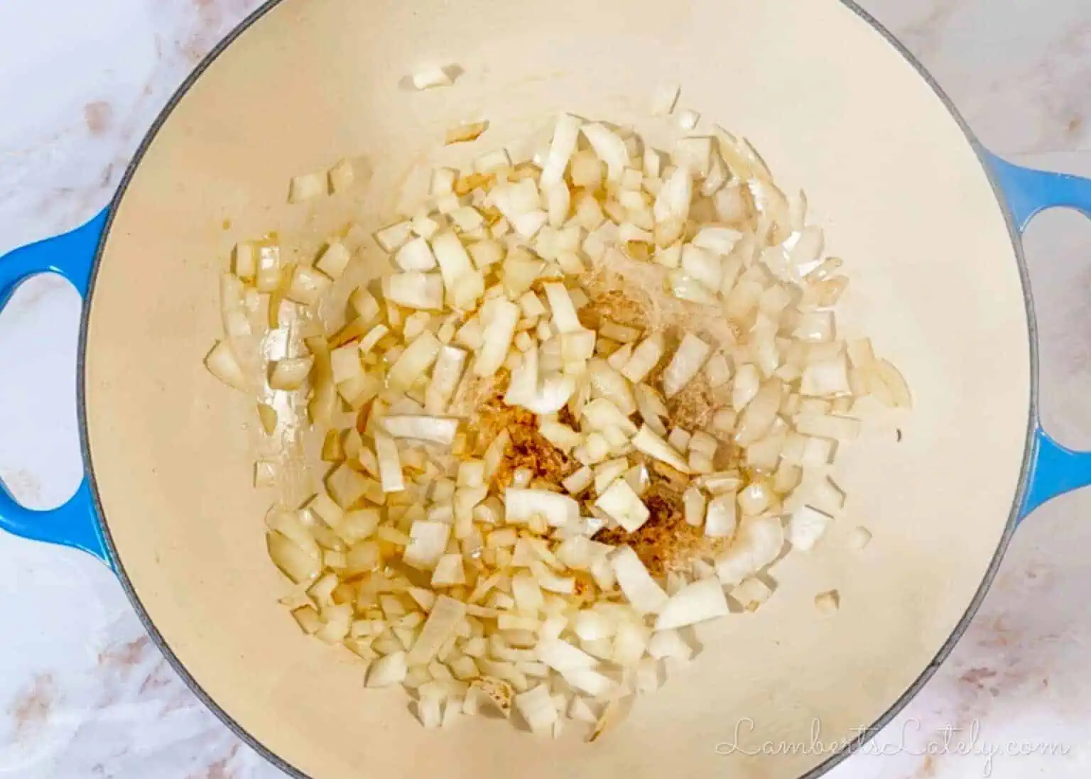 browning onion in a large pot.