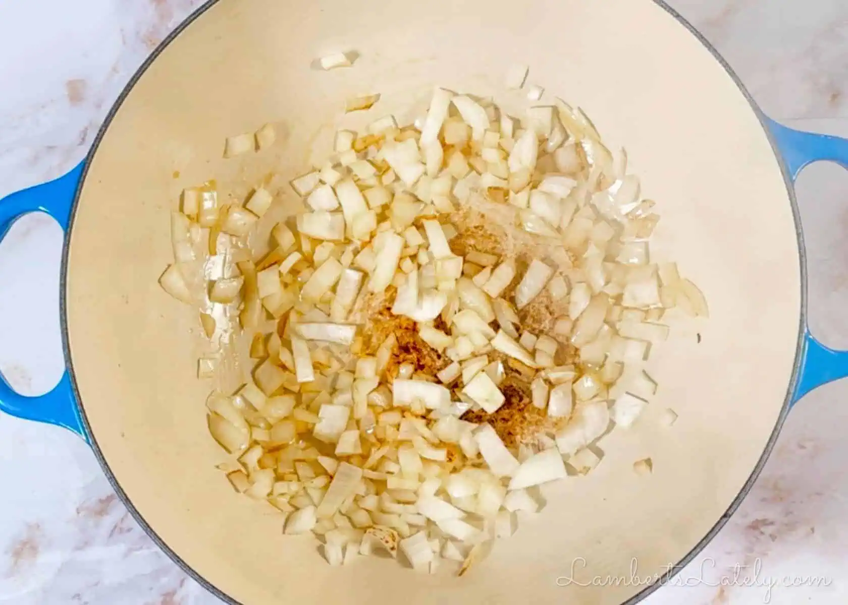browning onion in a large pot.