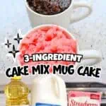 Close-up of a 3-ingredient mug cake with ingredients in the background.