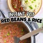 Instant Pot red beans and rice served with fresh green onions on top.
