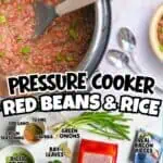 Pressure cooker red beans and rice with vegetables and seasonings.
