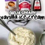 Ingredients for Ninja Creami vanilla ice cream including milk, condensed milk, and vanilla extract.