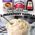 Homemade Ninja Creami vanilla ice cream with milk, condensed milk, and vanilla extract.