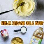 Creamy pineapple Dole Whip in a glass with a spoon, ready to serve.