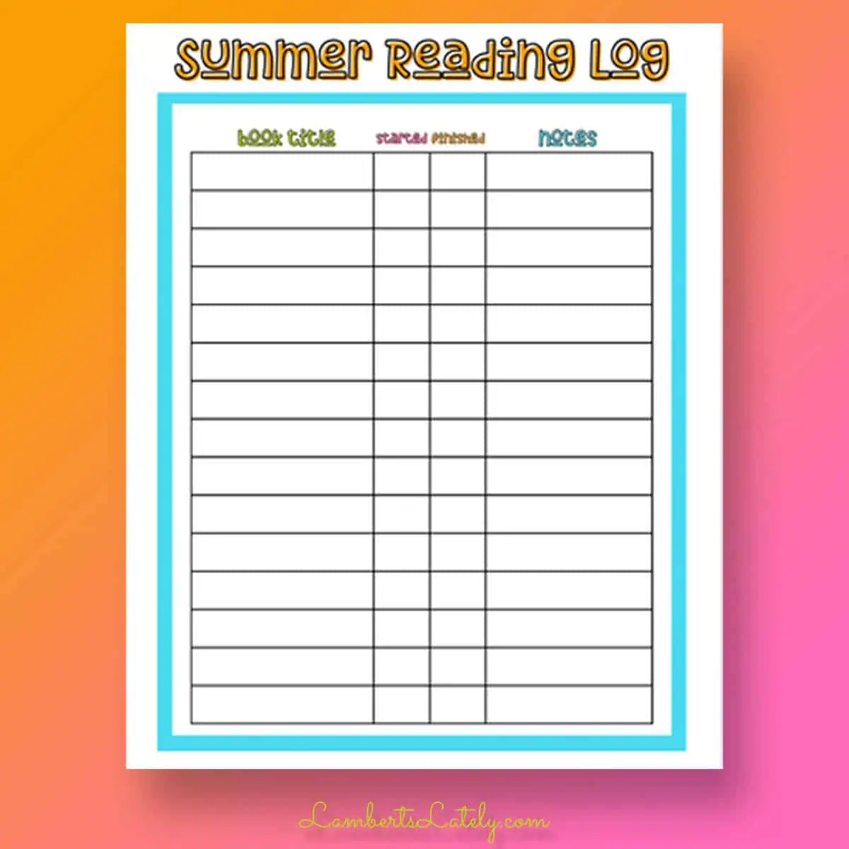 summer reading log.