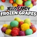Colorful candied frozen sour grapes in a white bowl, vibrant and appealing.
