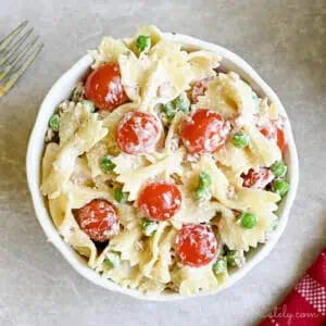 bacon ranch pasta salad in a bowl.