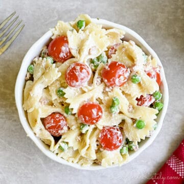 bacon ranch pasta salad in a bowl.
