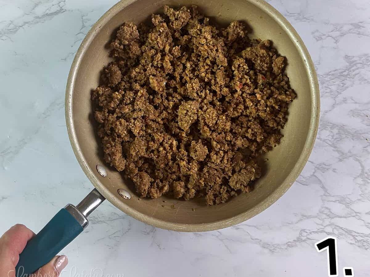 sausage in a skillet.