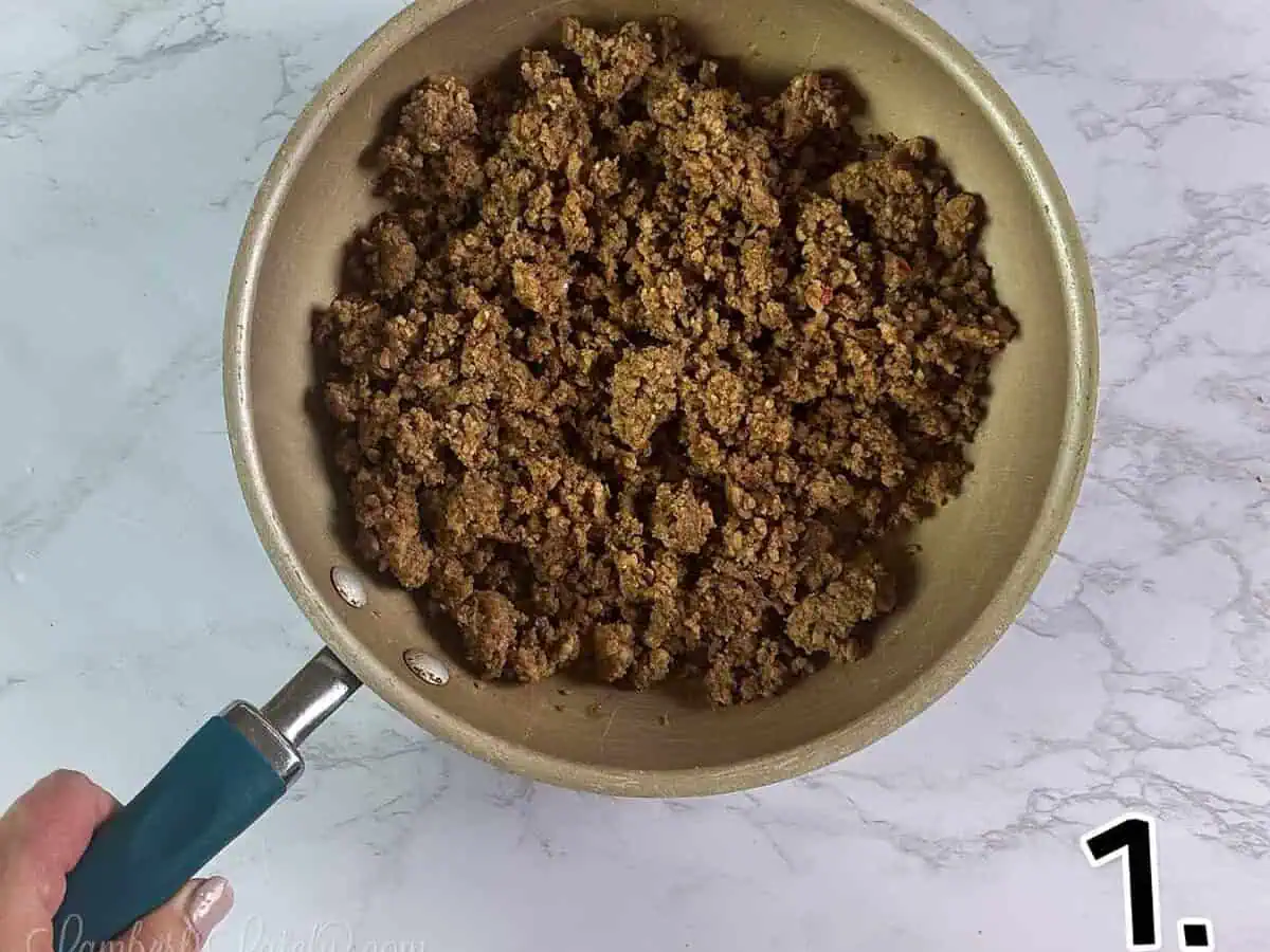 sausage in a skillet.