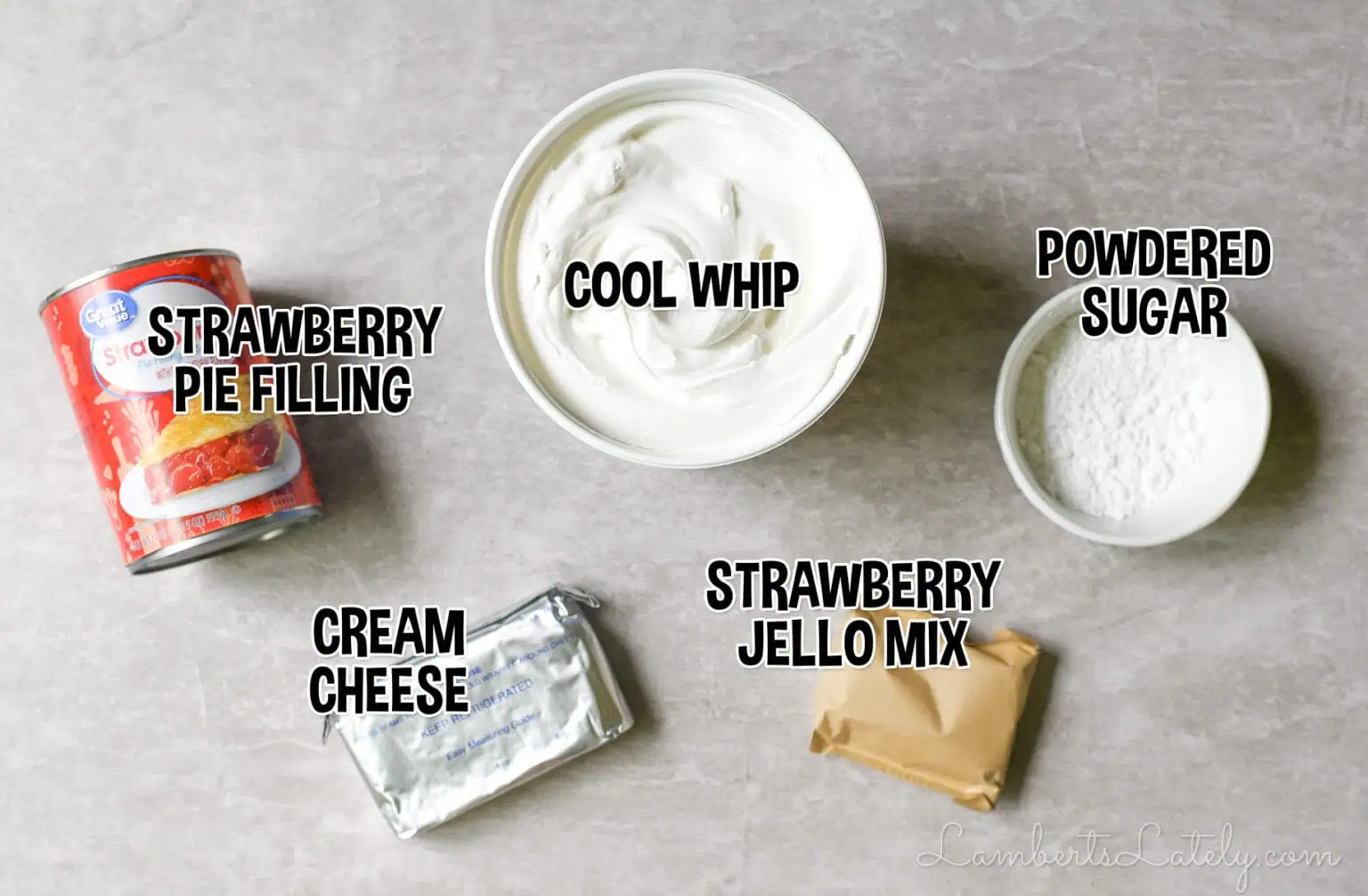 ingredients for strawberry pretzel salad dip.