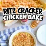 Delicious Ritz Cracker Chicken Bake with crispy topping and creamy filling.