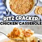 Baked Ritz Cracker Chicken Casserole with golden topping and crispy texture.