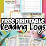 Collection of colorful printable reading logs for kids and students.