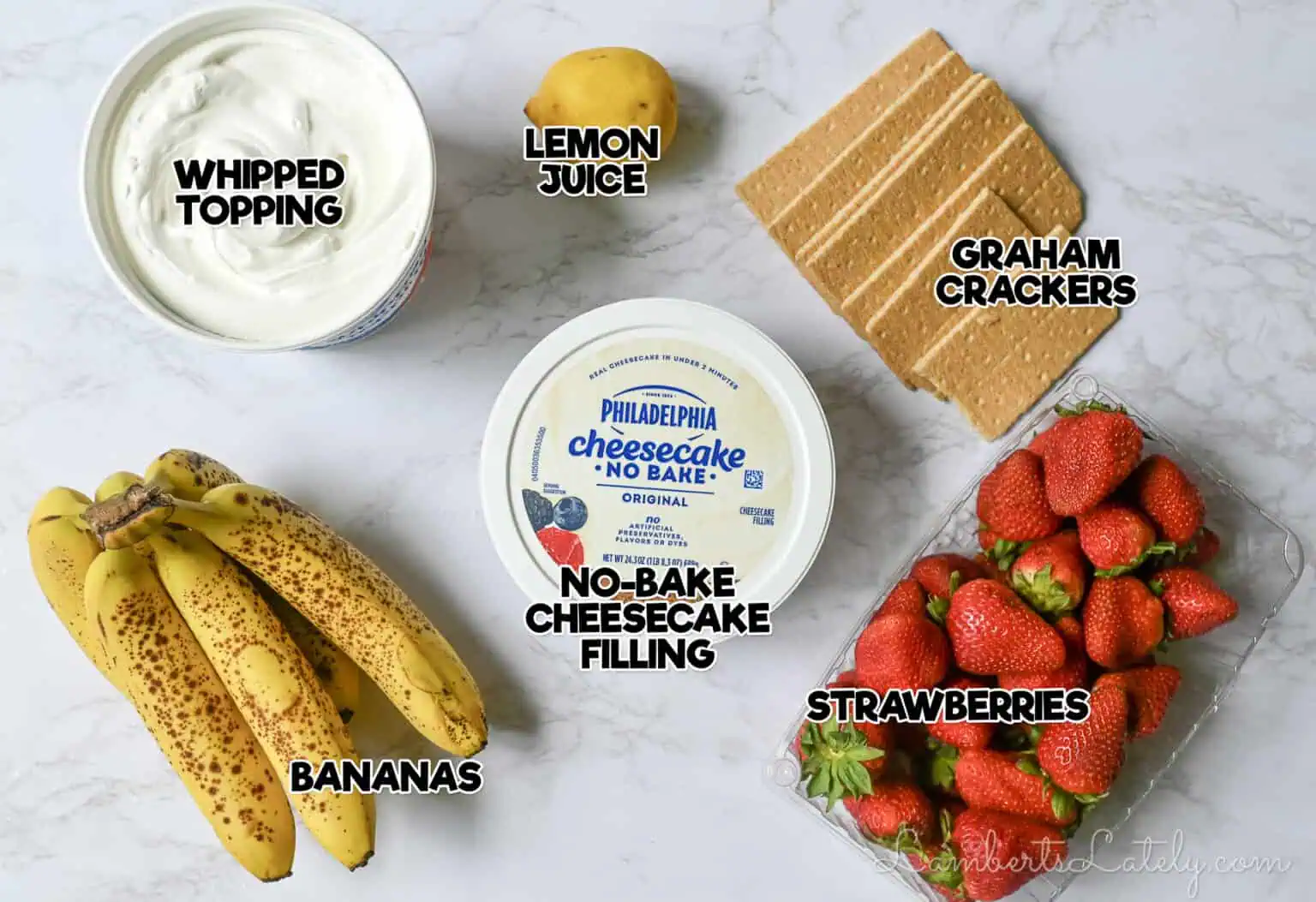 ingredients for strawberry banana cheesecake salad.