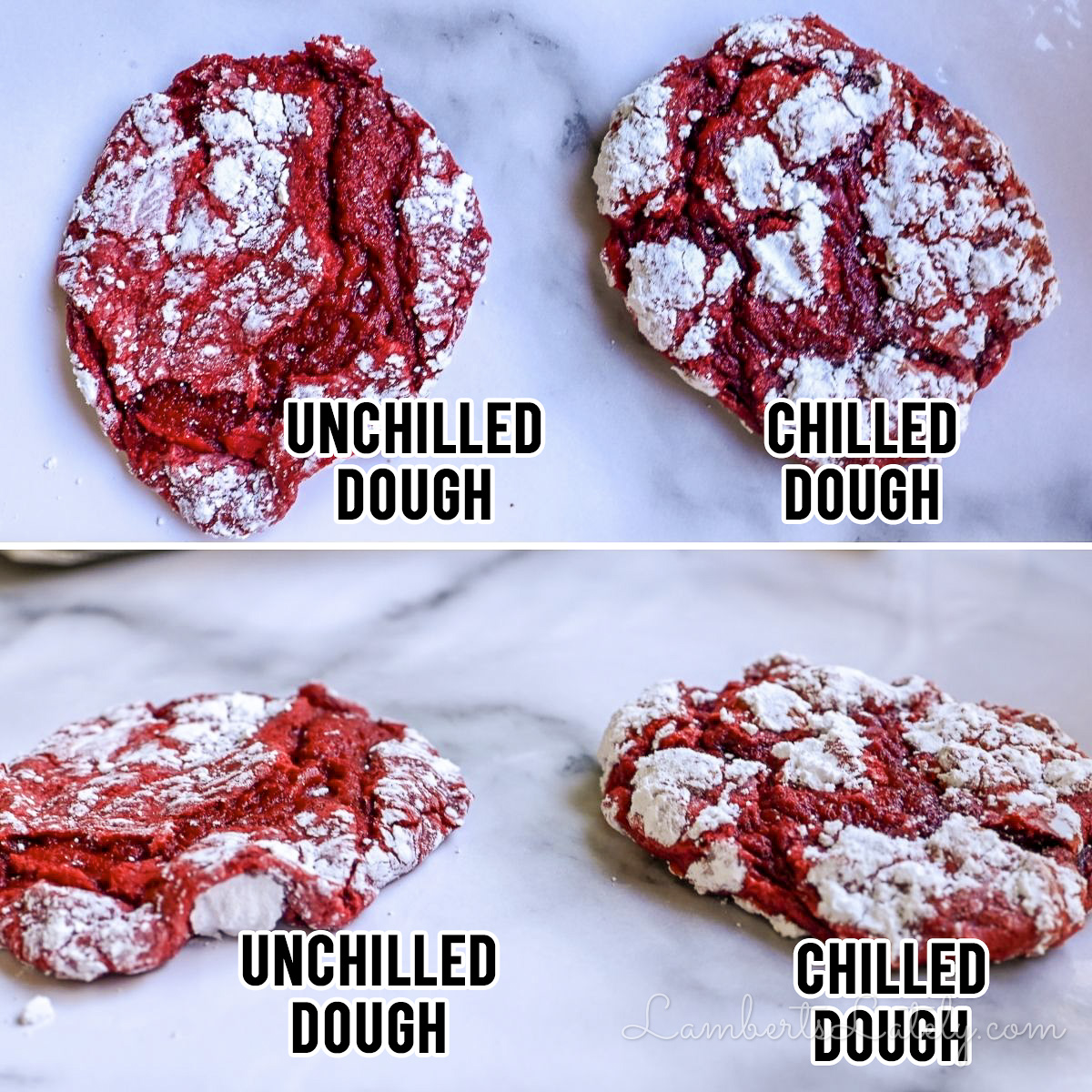 side by side showing unchilled dough vs chilled dough.