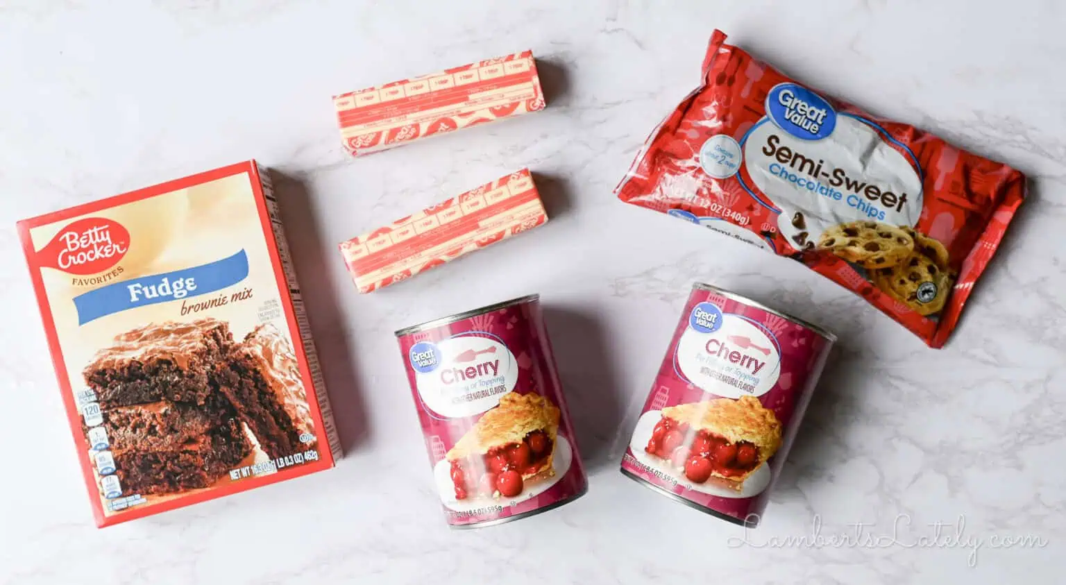ingredients for chocolate cherry dump cake.