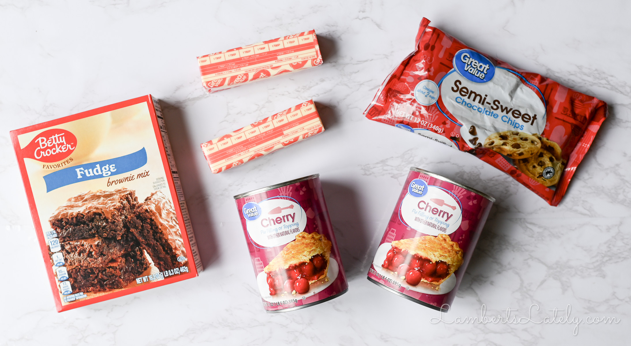 ingredients for chocolate cherry dump cake.