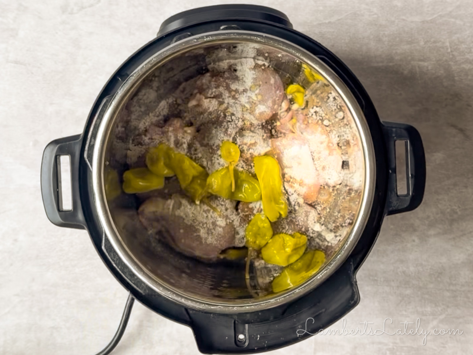 ingredients for mississippi chicken added to the instant pot.