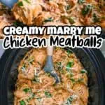 Creamy Marry Me Chicken Meatballs in a skillet with herbs and cheese.